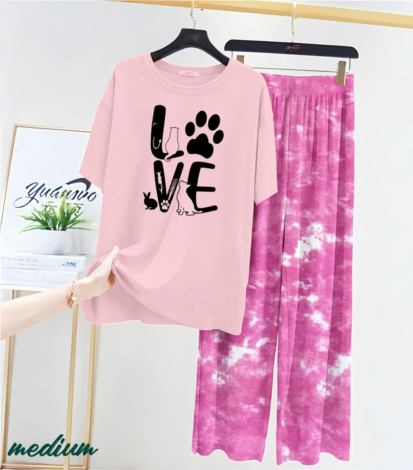 Pink Printed T Shirts and Tie and Die Printed Trouser