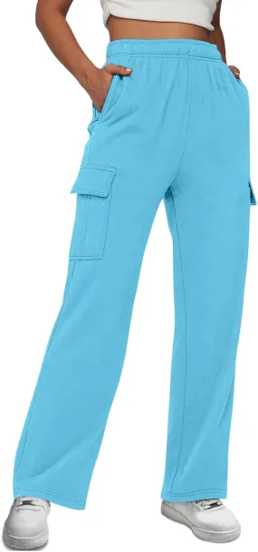 Straight Leg Cargo Sweatpants Women Baggy Fleece Elastic High Waisted Joggers Pants Casual Comfy Soft Parachute Pant