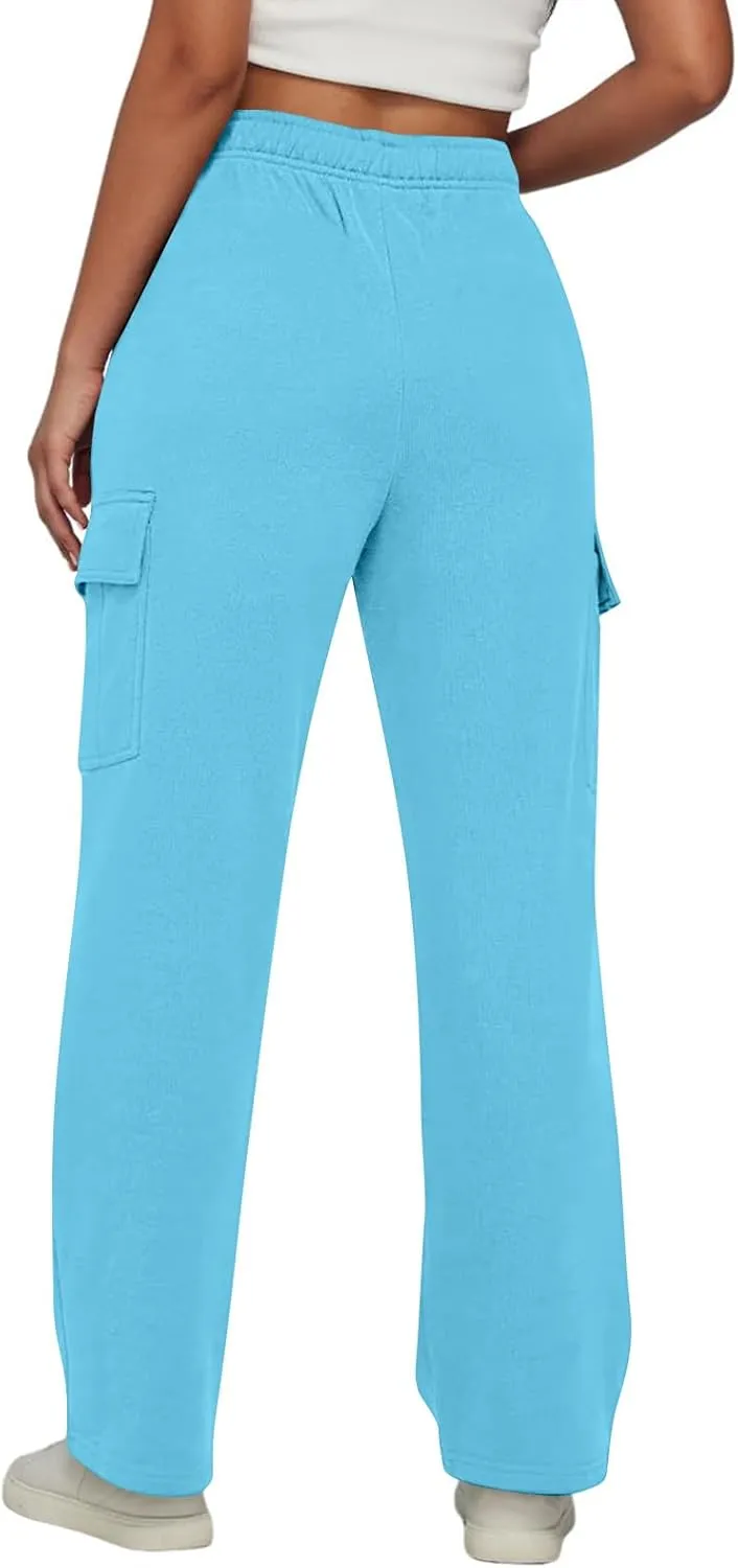 Straight Leg Cargo Sweatpants Women Baggy Fleece Elastic High Waisted Joggers Pants Casual Comfy Soft Parachute Pant