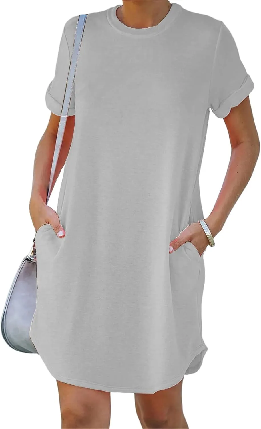 Tshirt Dress Women Summer Short Sleeve Mini Dress Soft Crew Neck Casual Sundress Loose Solid Color Dresses with Pockets