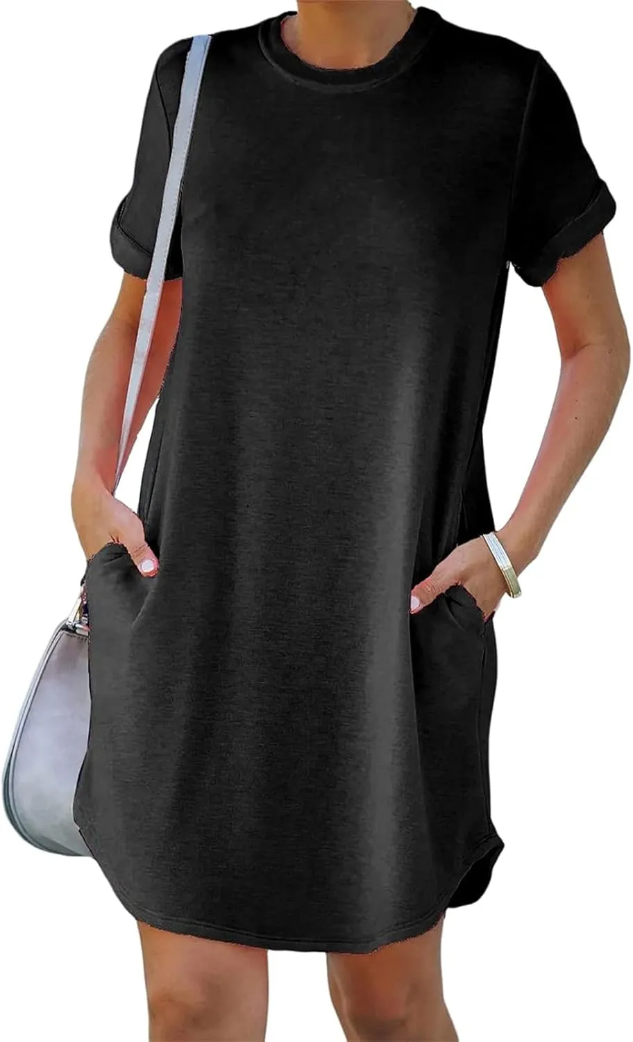 Tshirt Dress Women Summer Short Sleeve Mini Dress Soft Crew Neck Casual Sundress Loose Solid Color Dresses with Pockets