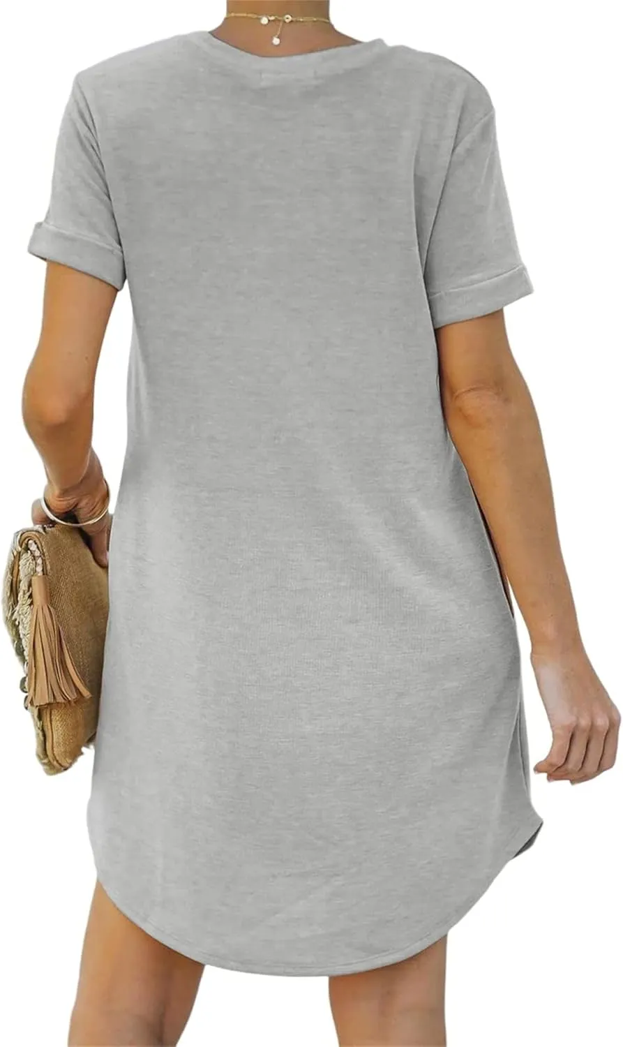 Tshirt Dress Women Summer Short Sleeve Mini Dress Soft Crew Neck Casual Sundress Loose Solid Color Dresses with Pockets