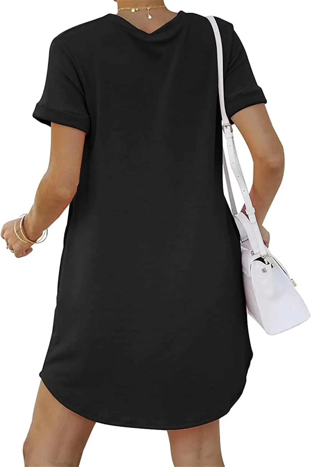 Tshirt Dress Women Summer Short Sleeve Mini Dress Soft Crew Neck Casual Sundress Loose Solid Color Dresses with Pockets