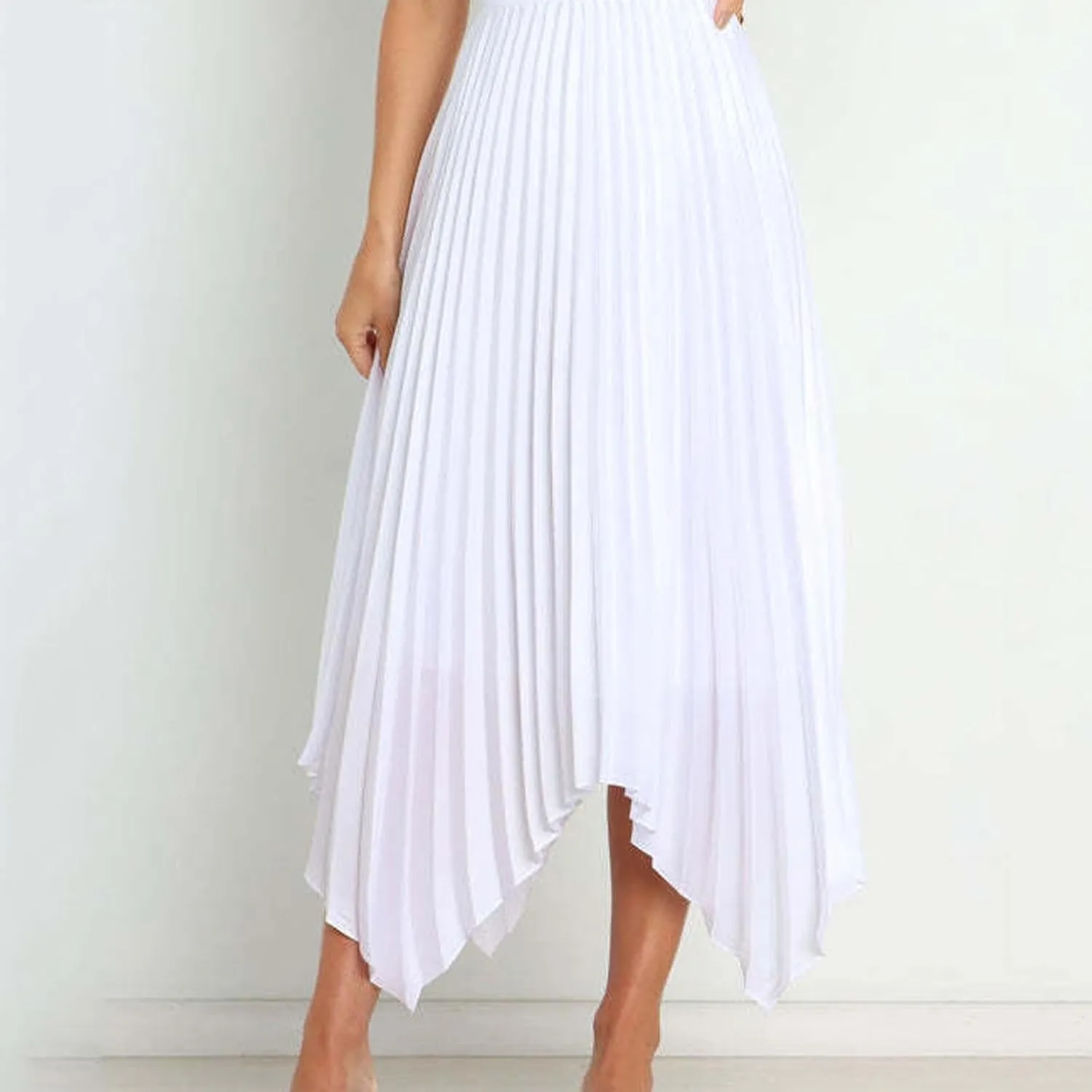 Women Dressy Pleated Skirts Irregular Hem High Waist Midi Skirt Solid Elegant Business Casual Half Dress 2025 New