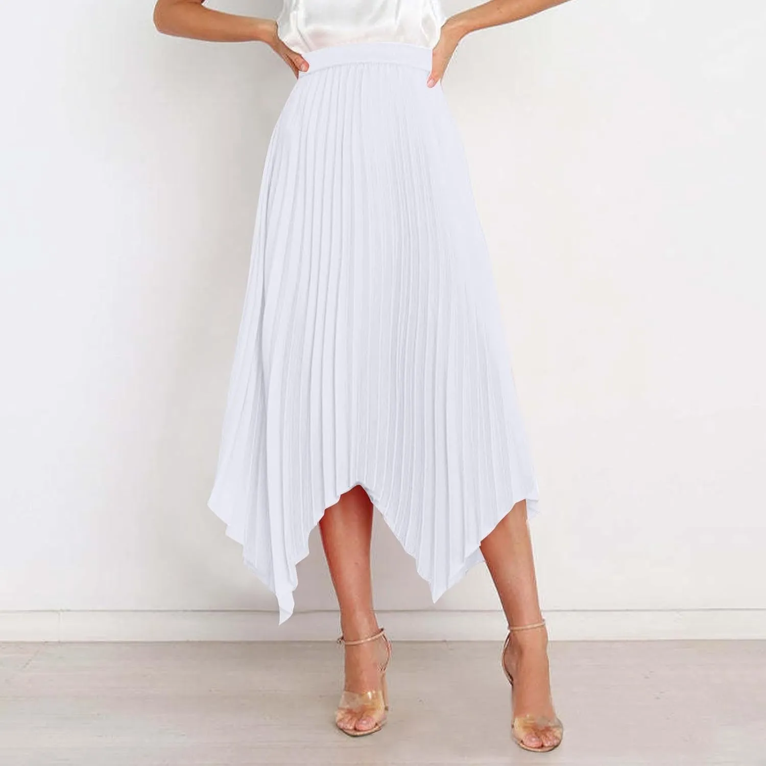 Women Dressy Pleated Skirts Irregular Hem High Waist Midi Skirt Solid Elegant Business Casual Half Dress 2025 New