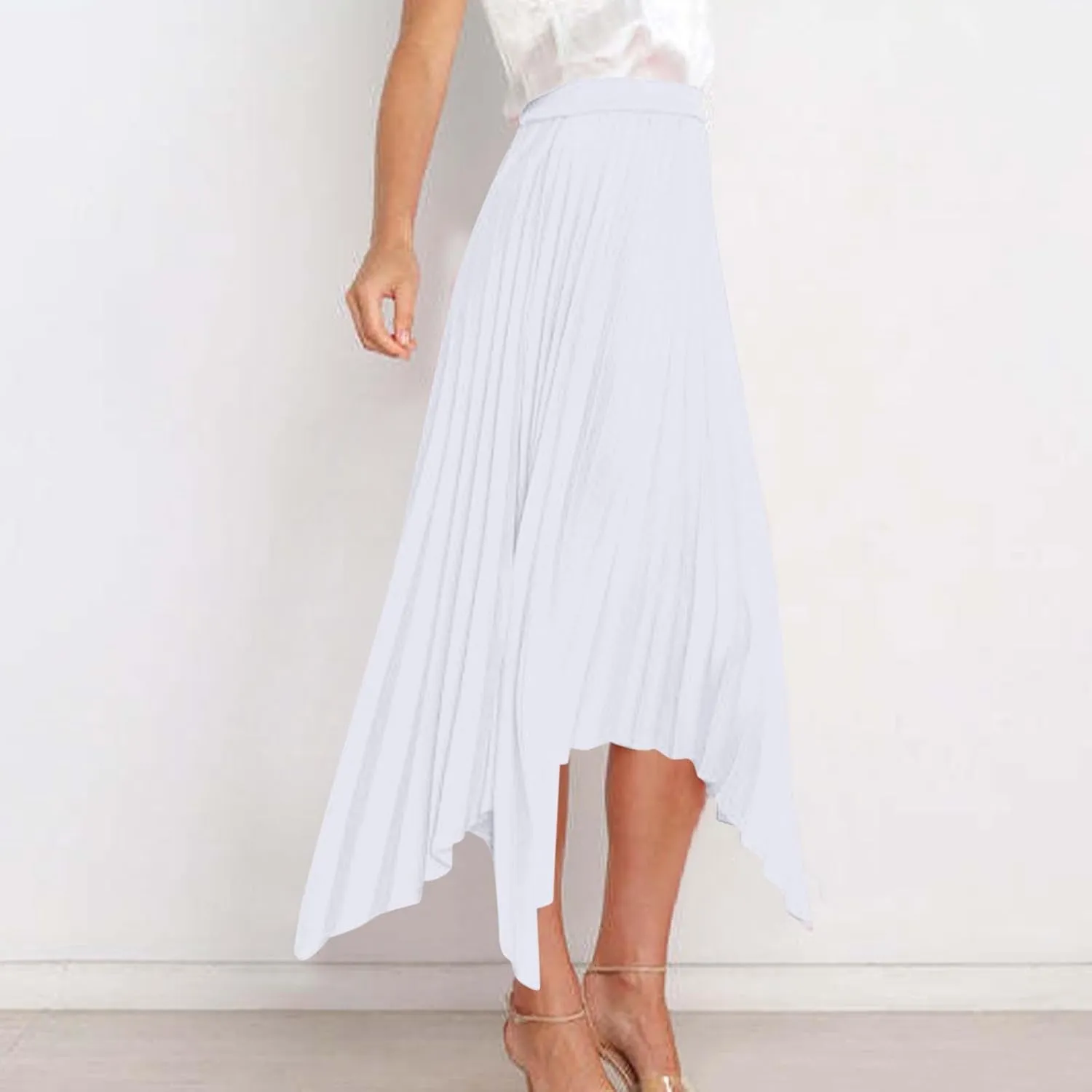 Women Dressy Pleated Skirts Irregular Hem High Waist Midi Skirt Solid Elegant Business Casual Half Dress 2025 New
