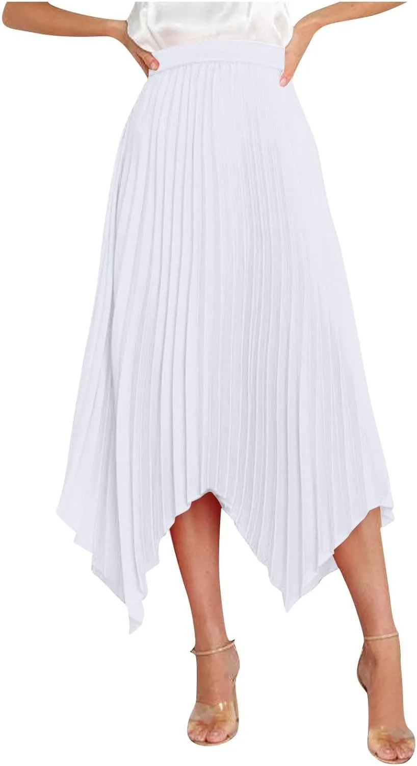 Women Dressy Pleated Skirts Irregular Hem High Waist Midi Skirt Solid Elegant Business Casual Half Dress 2025 New