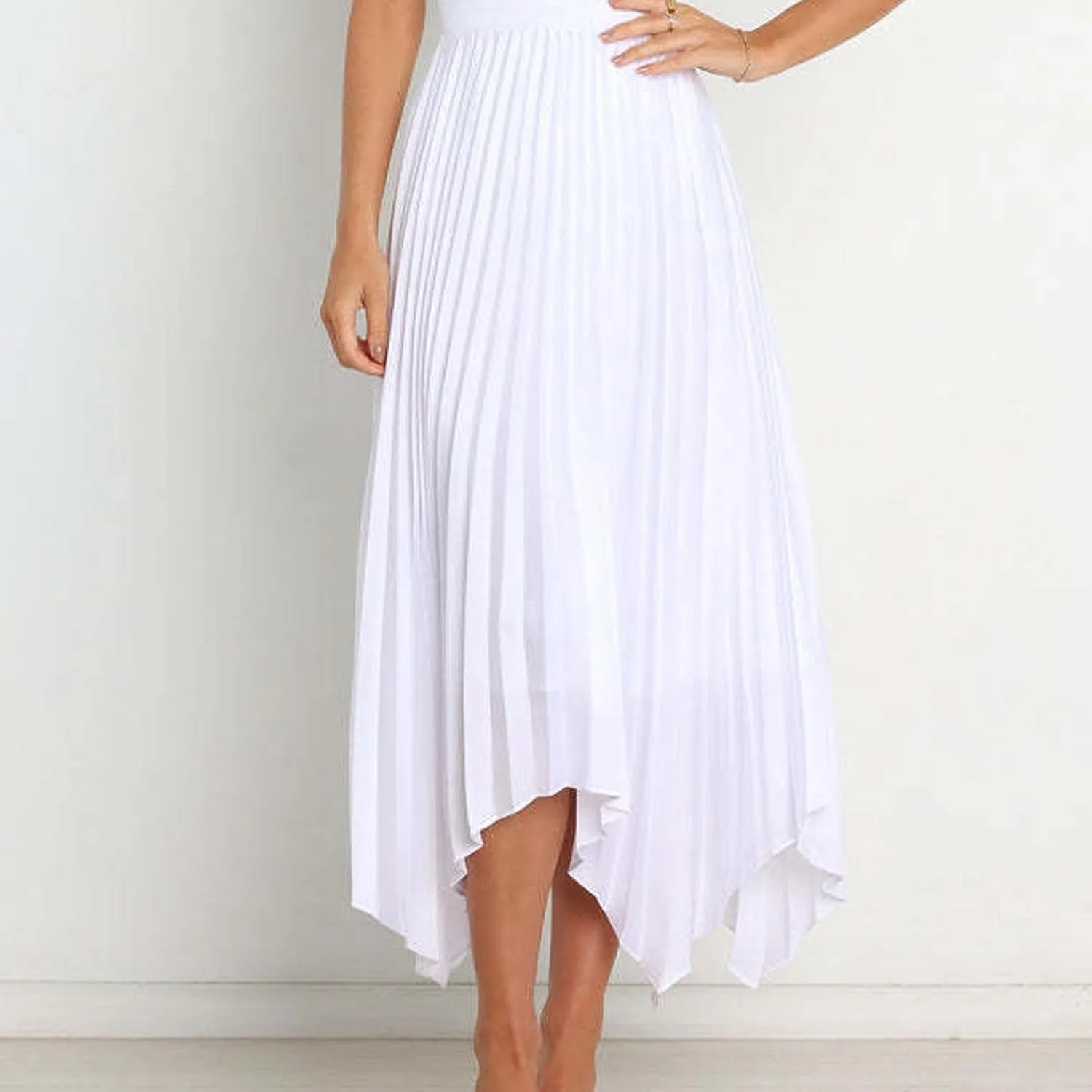 Women Dressy Pleated Skirts Irregular Hem High Waist Midi Skirt Solid Elegant Business Casual Half Dress 2025 New