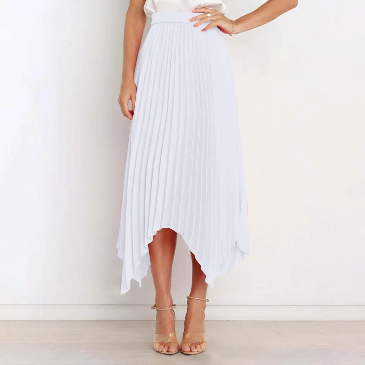 Women Dressy Pleated Skirts Irregular Hem High Waist Midi Skirt Solid Elegant Business Casual Half Dress 2025 New