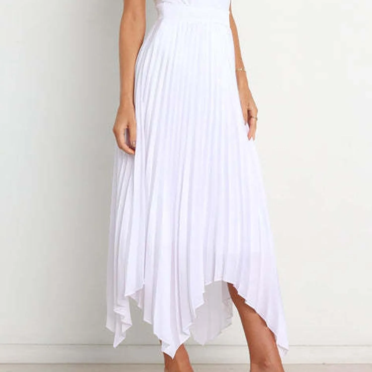 Women Dressy Pleated Skirts Irregular Hem High Waist Midi Skirt Solid Elegant Business Casual Half Dress 2025 New