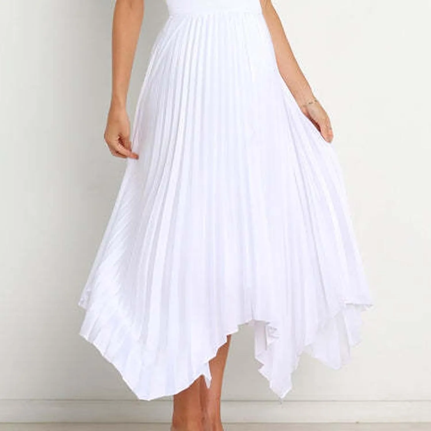 Women Dressy Pleated Skirts Irregular Hem High Waist Midi Skirt Solid Elegant Business Casual Half Dress 2025 New