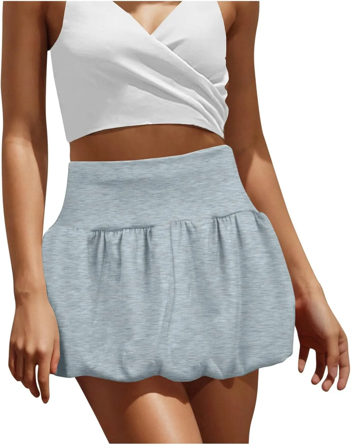 Women Pleated Bubble Skirts Solid Y2K Mini Skirt High Waist Puffy Short-Skirts for Going Out Sexy Half Dress