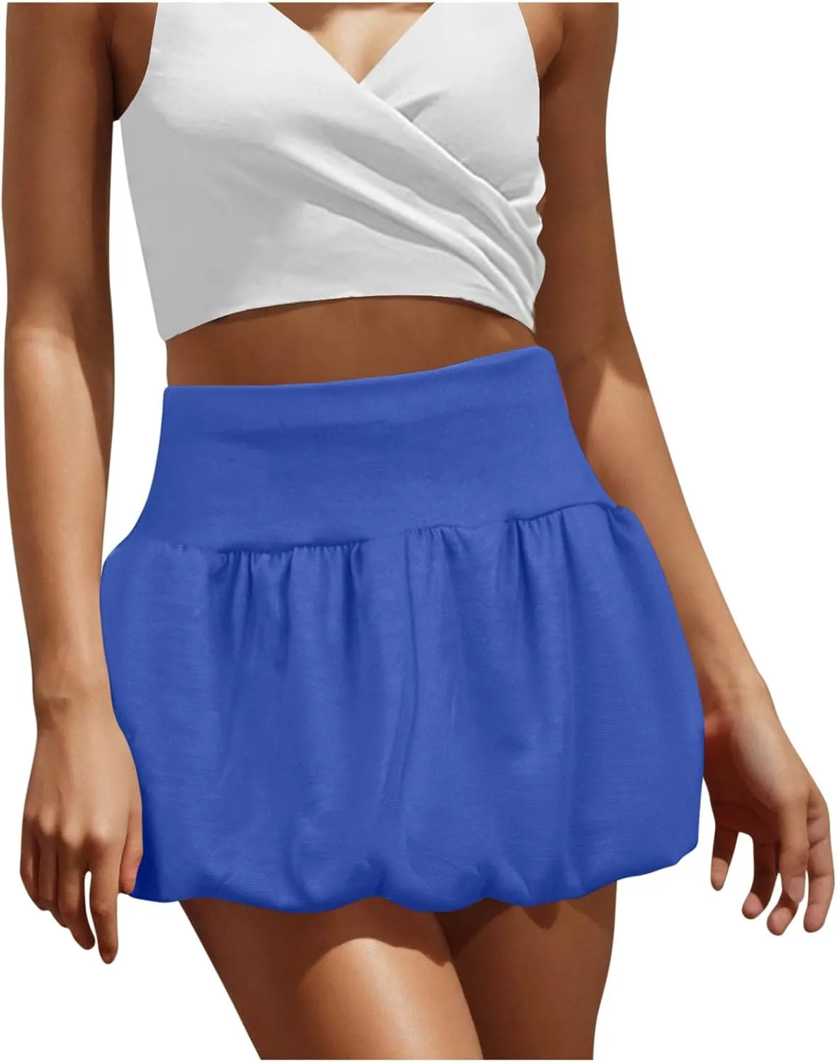 Women Pleated Bubble Skirts Solid Y2K Mini Skirt High Waist Puffy Short-Skirts for Going Out Sexy Half Dress