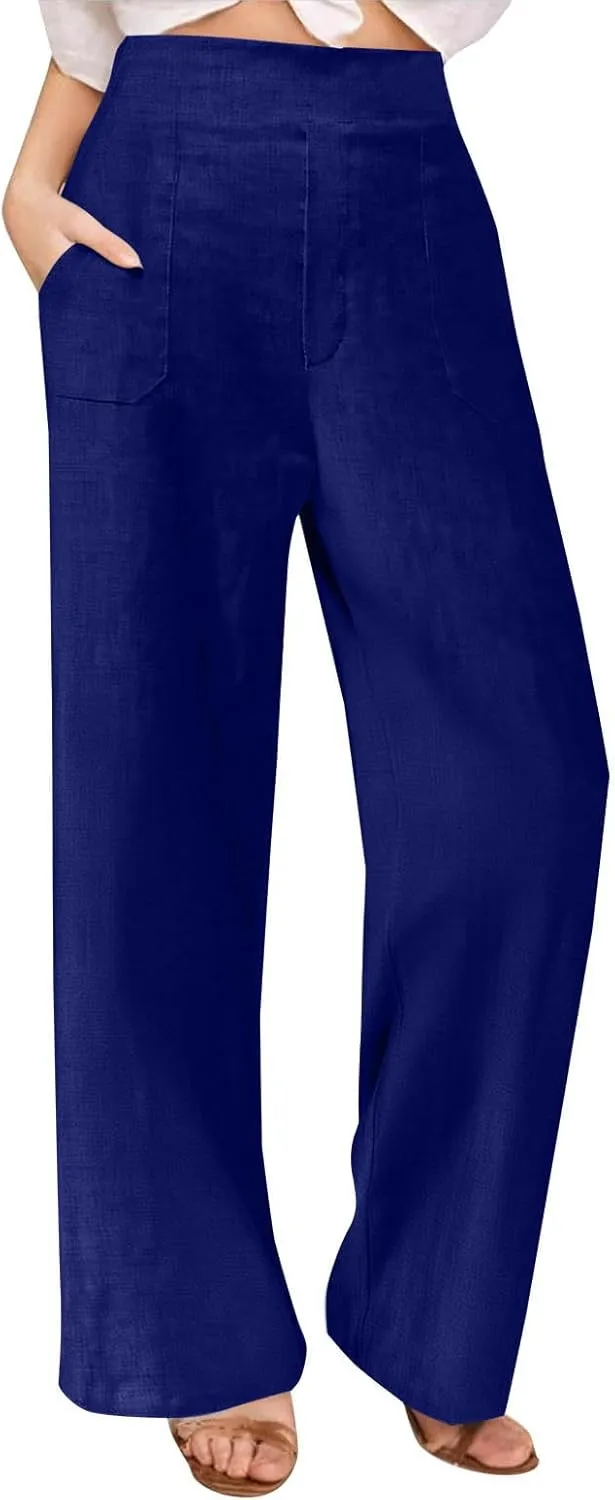 Womens Beach Pant Lightweight Soft Wide Leg Smart Trousers Lounge Trendy Straight Leg Pull on Palazzo Pant