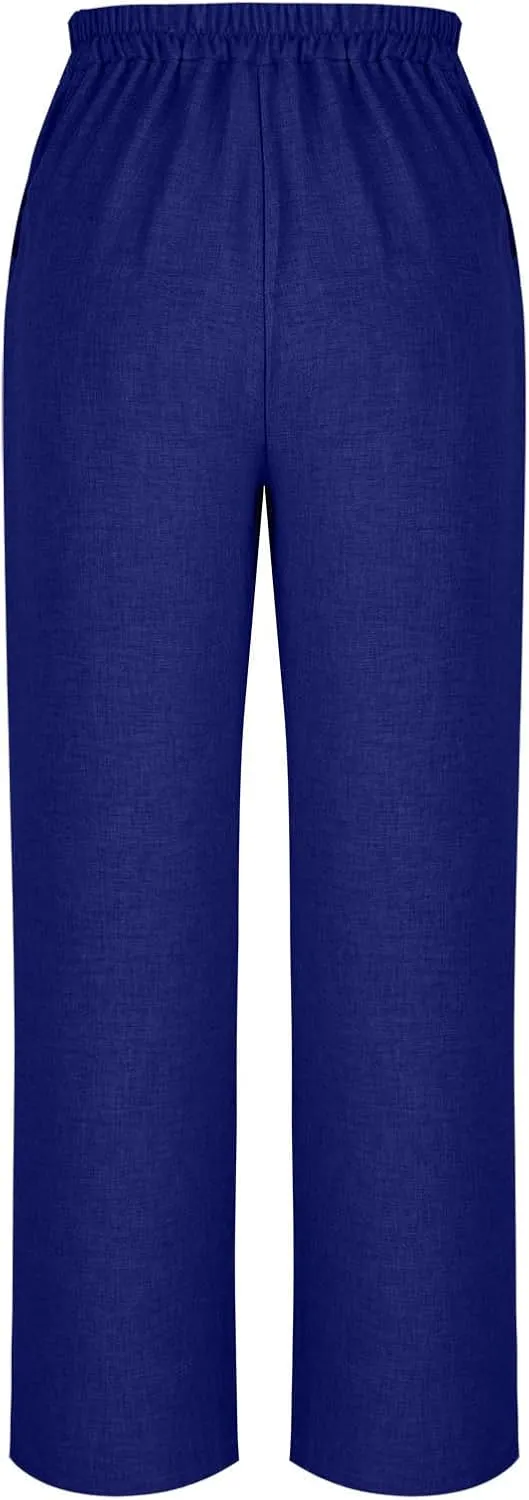 Womens Beach Pant Lightweight Soft Wide Leg Smart Trousers Lounge Trendy Straight Leg Pull on Palazzo Pant