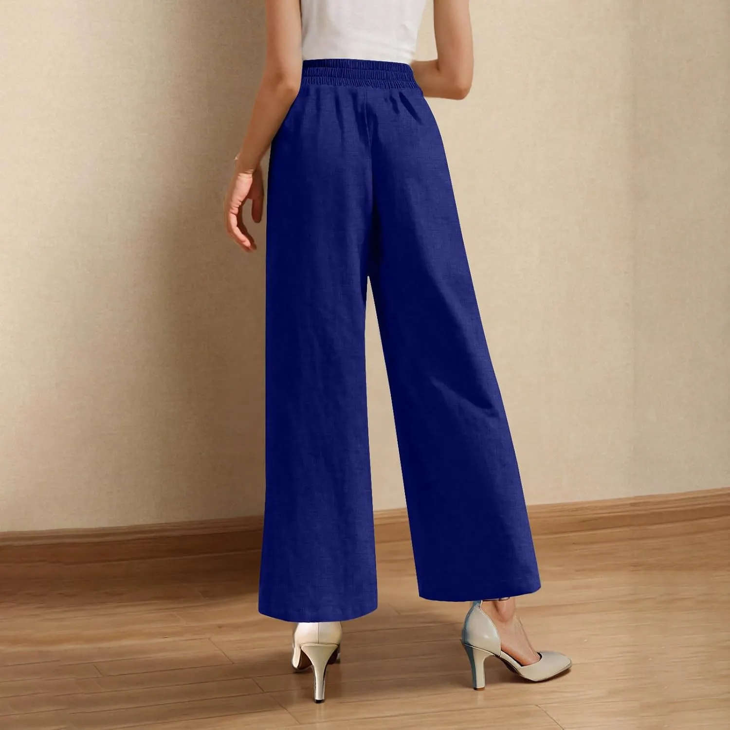 Womens Beach Pant Lightweight Soft Wide Leg Smart Trousers Lounge Trendy Straight Leg Pull on Palazzo Pant