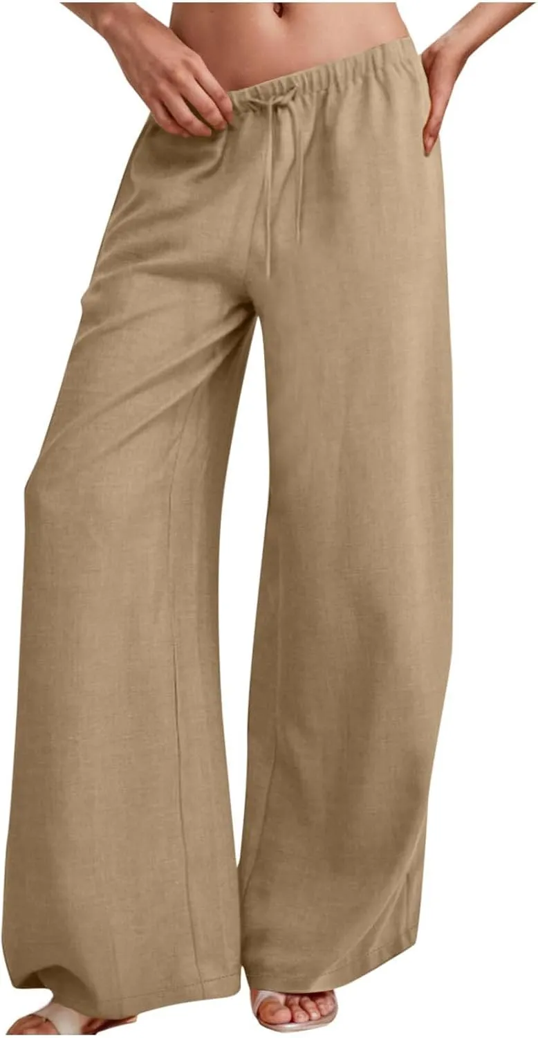 Womens Beach Pant Lightweight Soft Wide Leg Smart Trousers Lounge Trendy Straight Leg Pull on Palazzo Pant