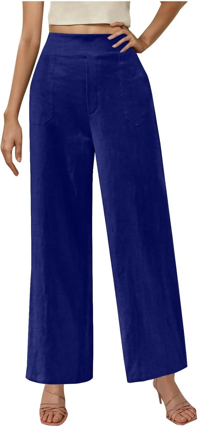 Womens Beach Pant Lightweight Soft Wide Leg Smart Trousers Lounge Trendy Straight Leg Pull on Palazzo Pant
