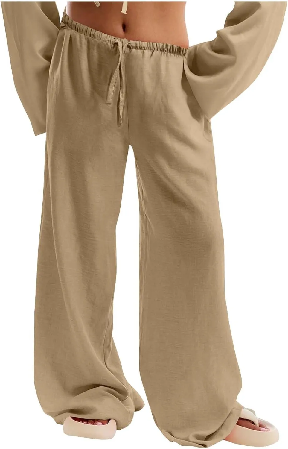 Womens Beach Pant Lightweight Soft Wide Leg Smart Trousers Lounge Trendy Straight Leg Pull on Palazzo Pant
