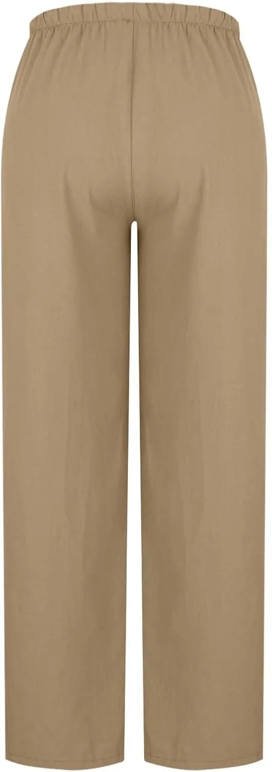 Womens Beach Pant Lightweight Soft Wide Leg Smart Trousers Lounge Trendy Straight Leg Pull on Palazzo Pant