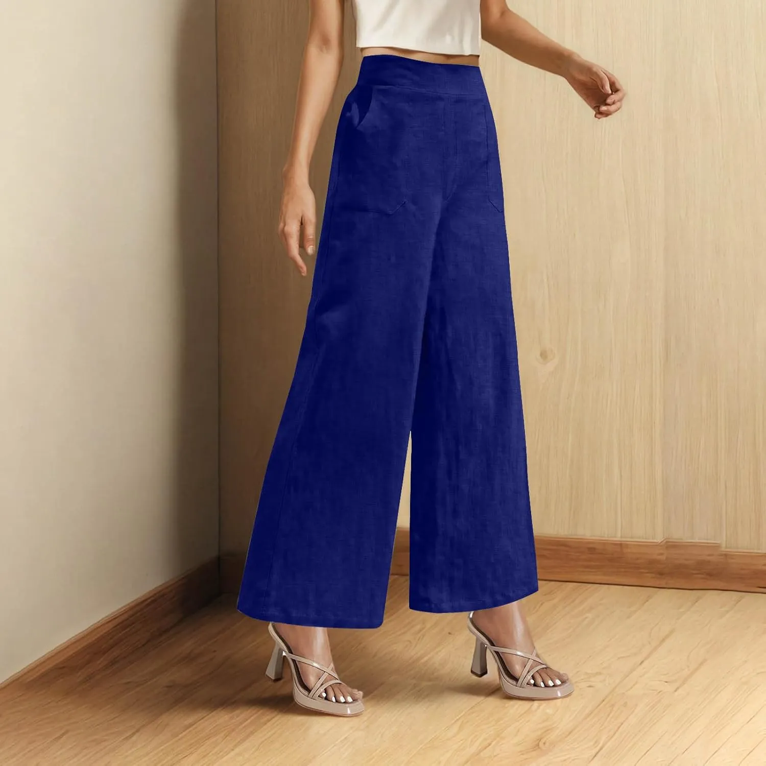 Womens Beach Pant Lightweight Soft Wide Leg Smart Trousers Lounge Trendy Straight Leg Pull on Palazzo Pant