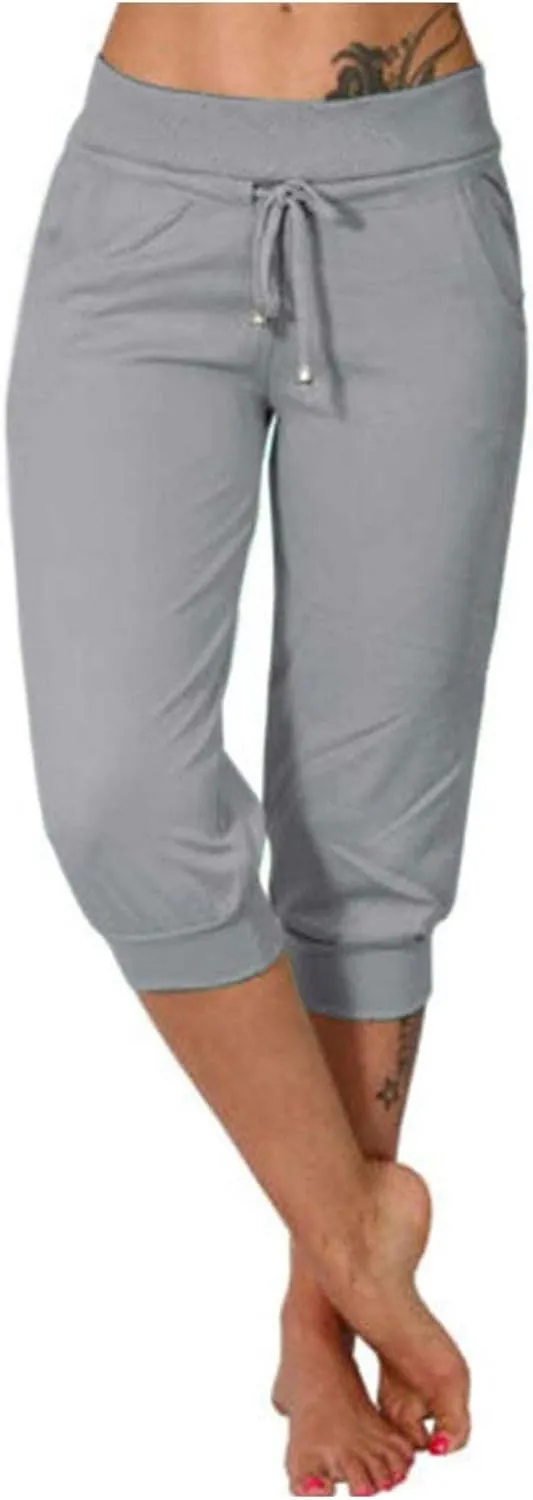 Womens Capris Joggers Pants Baggy Crop Sweatpants Lightweight Running Cropped Slacks Athletic Sports Soft Loun