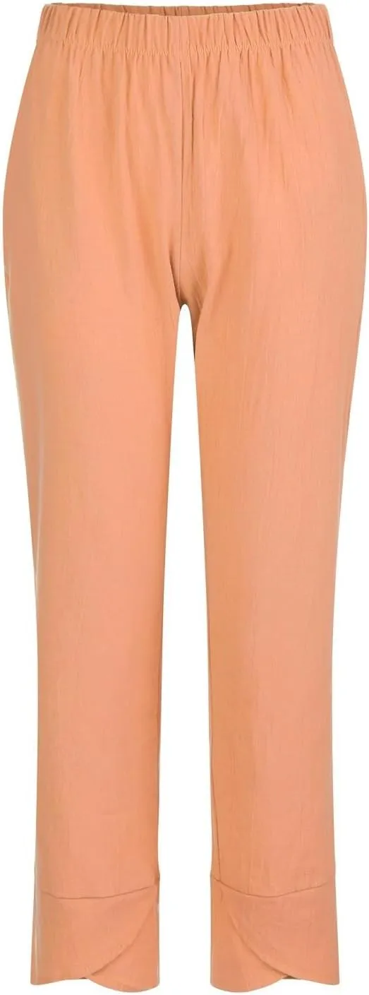 Women's Casual Pants 2025 Summer Tulip Hem Elastic Waist Straight-Leg Soft Loose Pants Baggy Trousers with Pockets