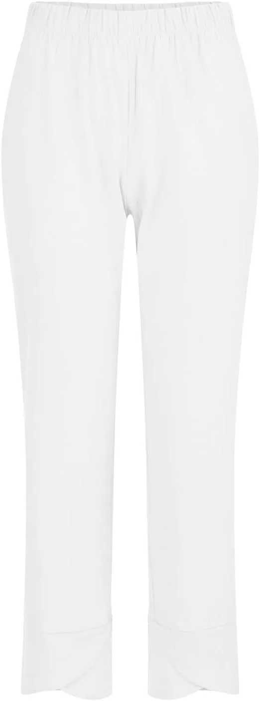 Women's Casual Pants 2025 Summer Tulip Hem Elastic Waist Straight-Leg Soft Loose Pants Baggy Trousers with Pockets