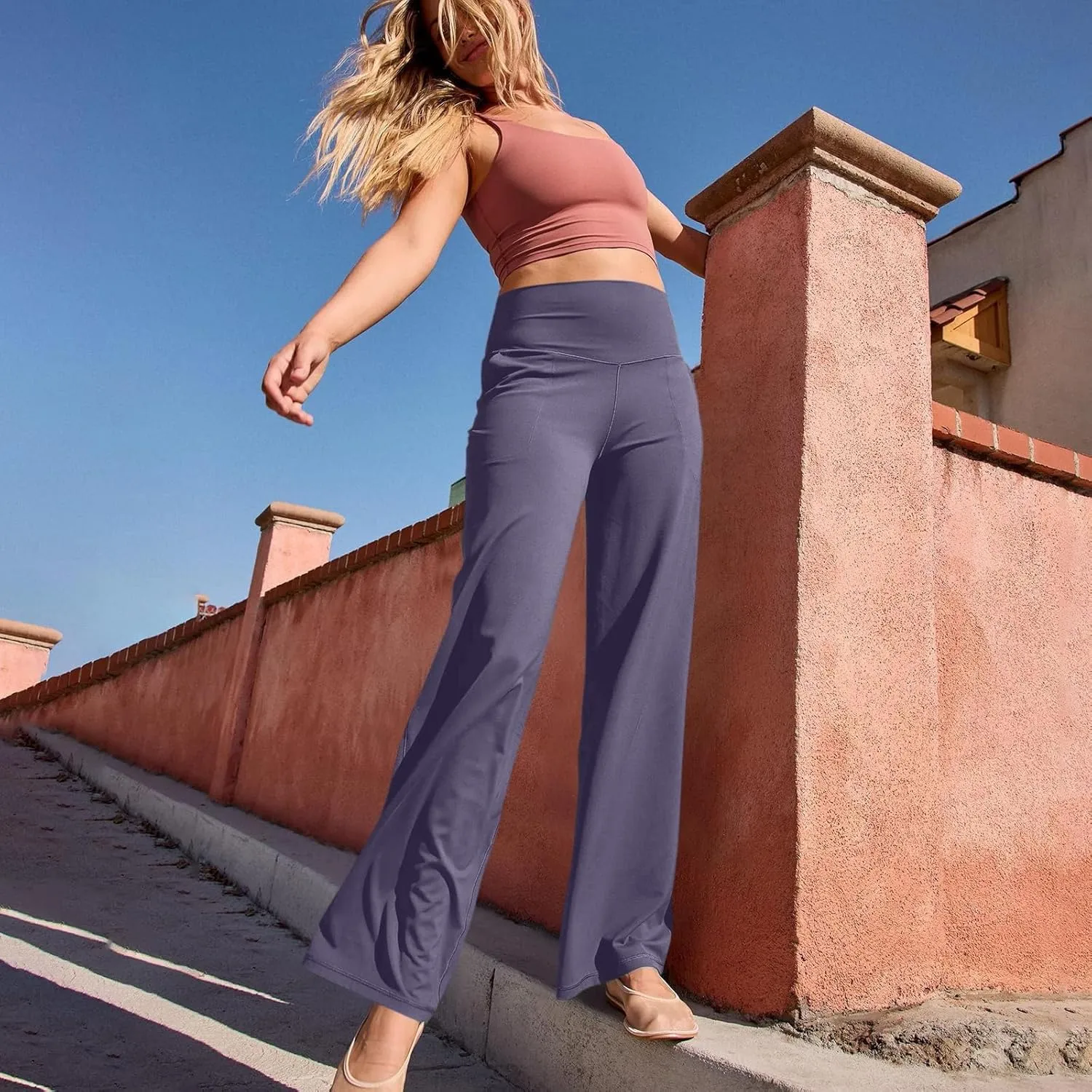 Womens High Waist Yoga Pants Wide Leg Lightweight Buttery Soft Sports Joggers Trousers Pocket Casual Dressy Slacks