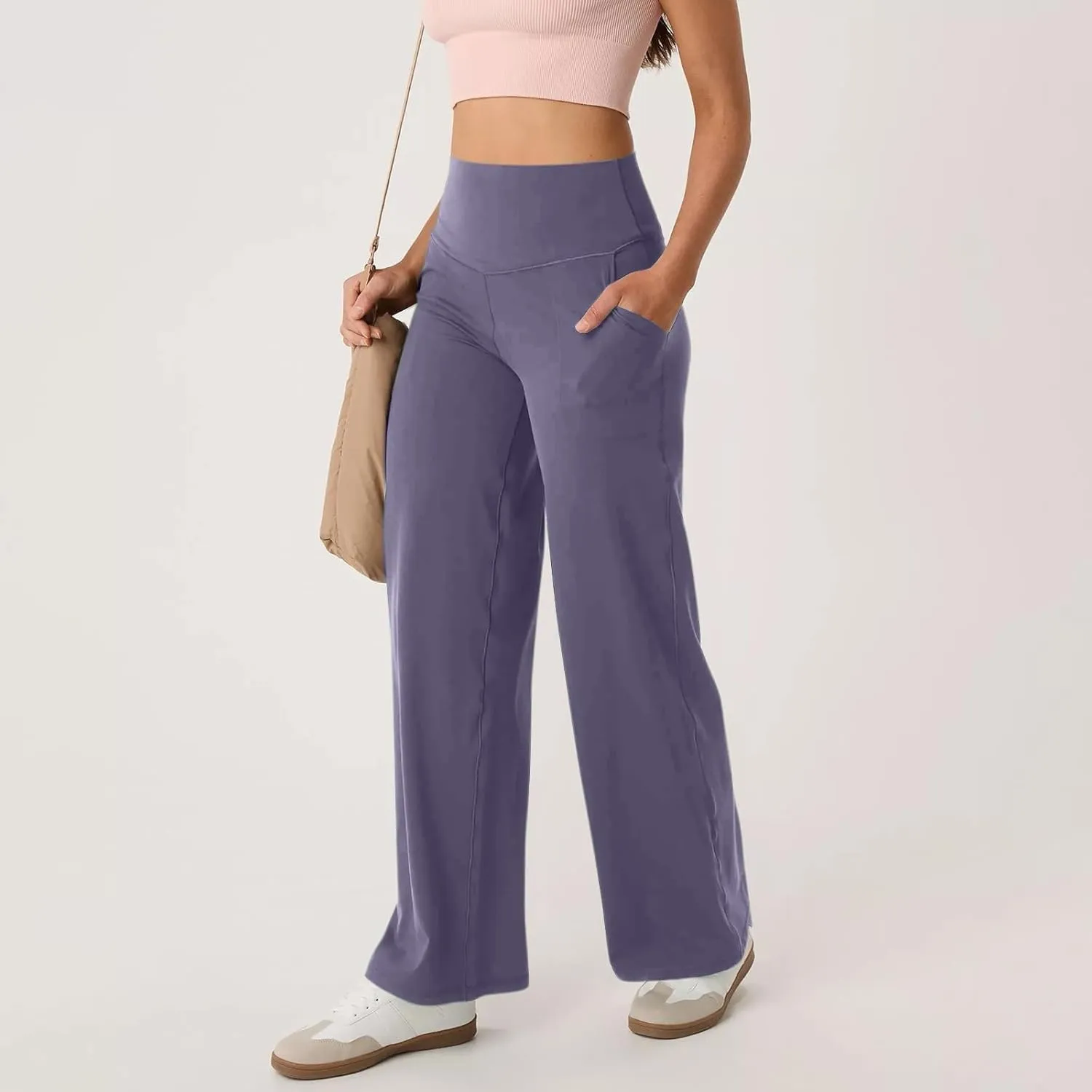 Womens High Waist Yoga Pants Wide Leg Lightweight Buttery Soft Sports Joggers Trousers Pocket Casual Dressy Slacks