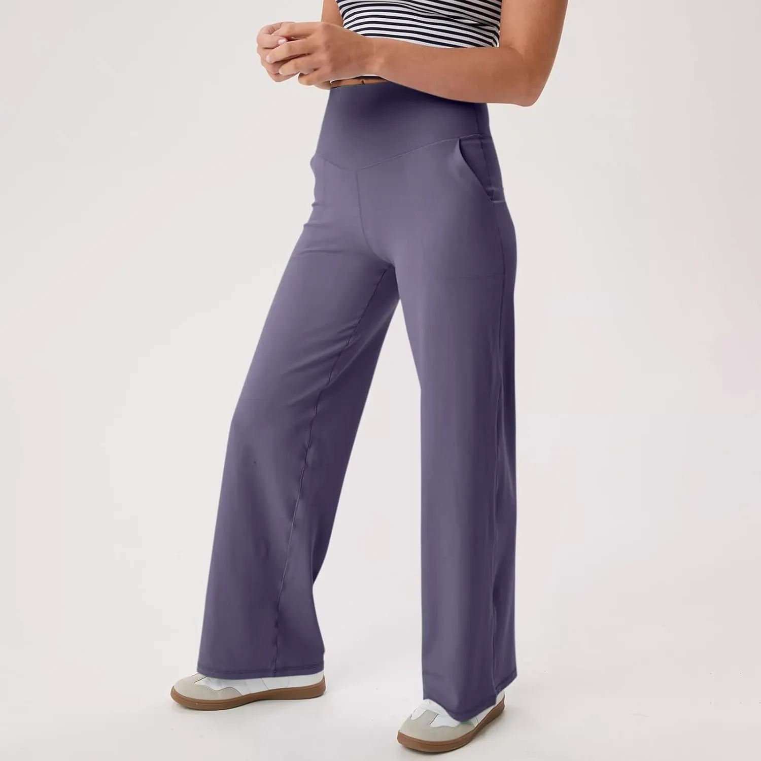 Womens High Waist Yoga Pants Wide Leg Lightweight Buttery Soft Sports Joggers Trousers Pocket Casual Dressy Slacks