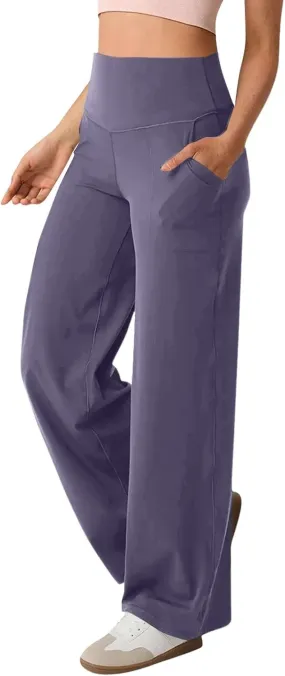 Womens High Waist Yoga Pants Wide Leg Lightweight Buttery Soft Sports Joggers Trousers Pocket Casual Dressy Slacks