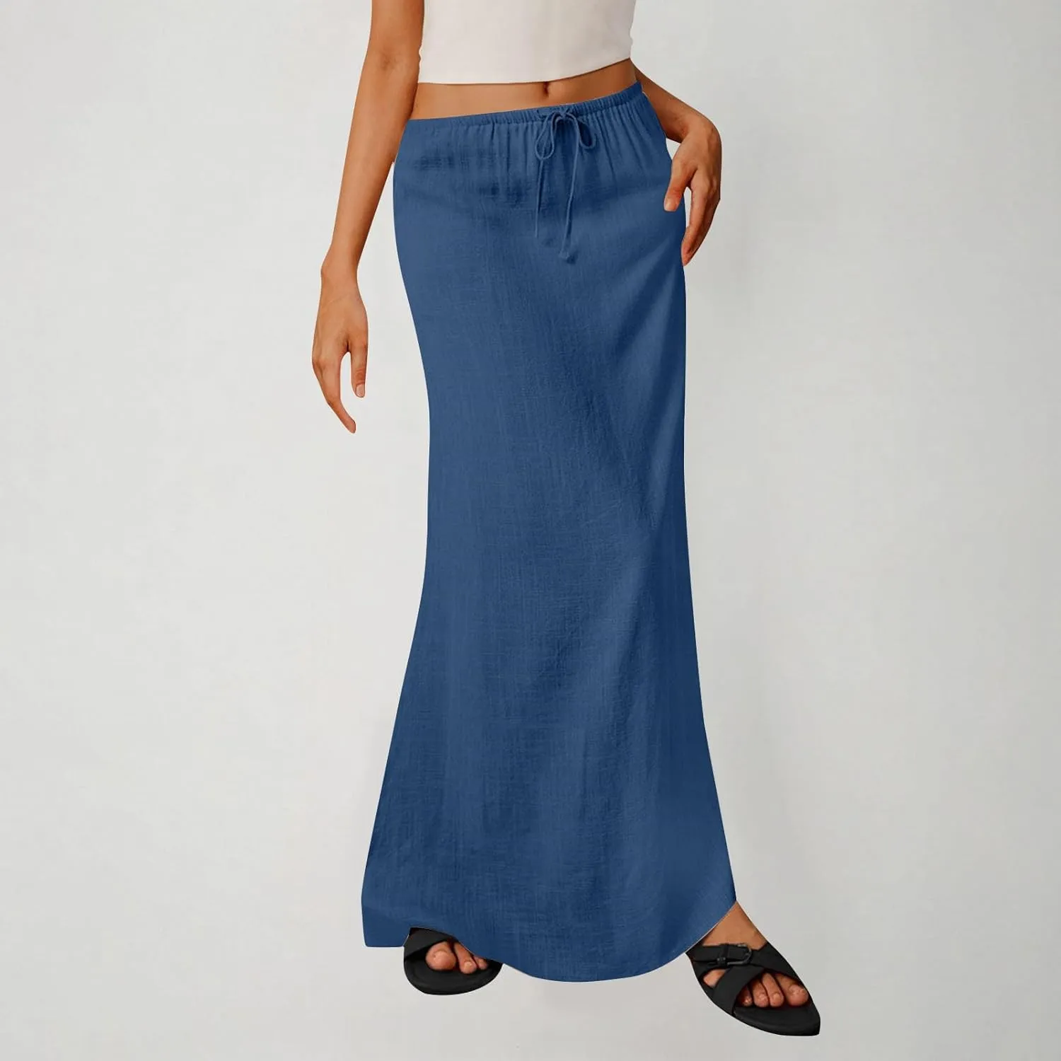 Womens Maxi Skirt Casual Flowy Drawstring High Waist Flowy Long Skirts Summer Beach Vacation Outfits Clothes