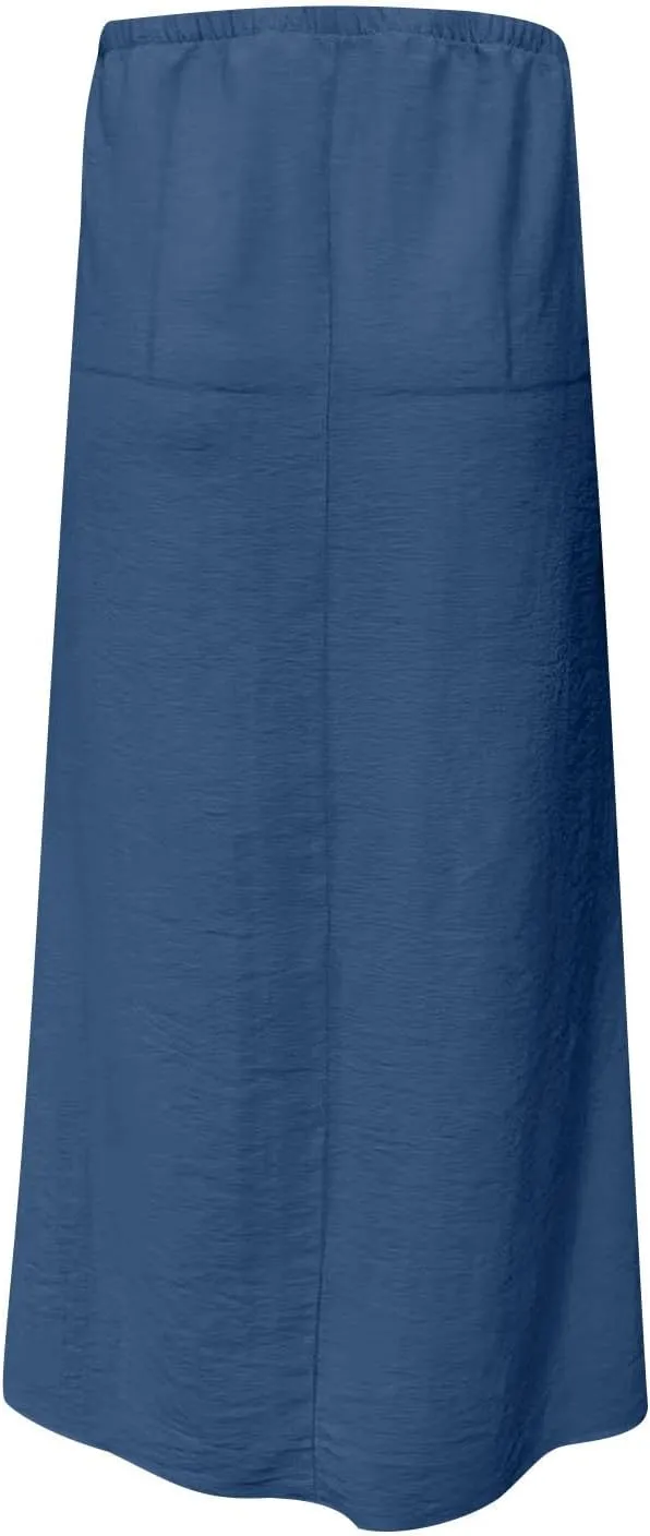 Womens Maxi Skirt Casual Flowy Drawstring High Waist Flowy Long Skirts Summer Beach Vacation Outfits Clothes