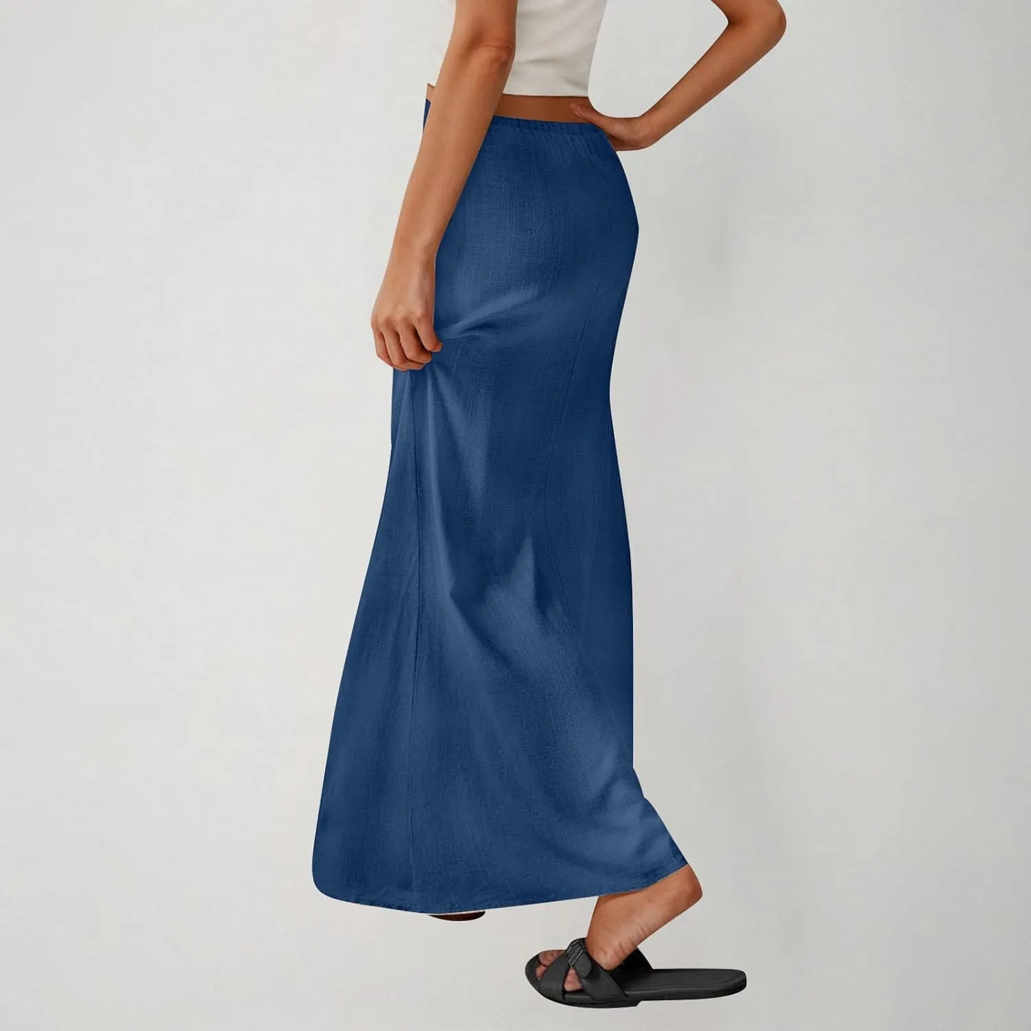 Womens Maxi Skirt Casual Flowy Drawstring High Waist Flowy Long Skirts Summer Beach Vacation Outfits Clothes