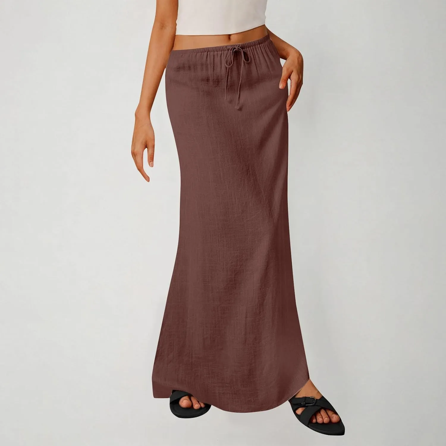 Womens Maxi Skirt Casual Flowy Drawstring High Waist Flowy Long Skirts Summer Beach Vacation Outfits Clothes