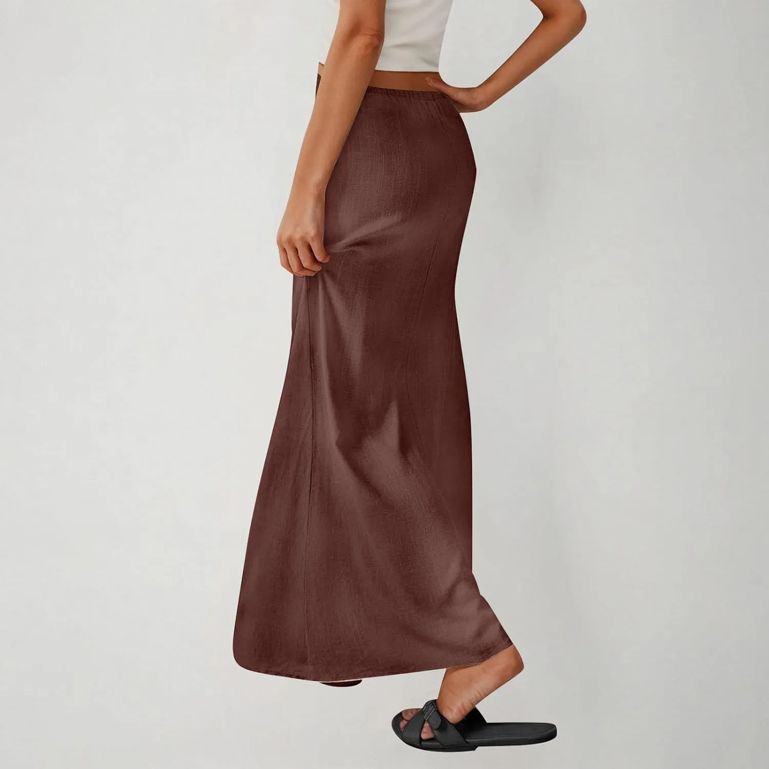 Womens Maxi Skirt Casual Flowy Drawstring High Waist Flowy Long Skirts Summer Beach Vacation Outfits Clothes