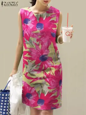 ZANZEA Floral Print Bohemian Sundress: Summer Casual Sleeveless Dress