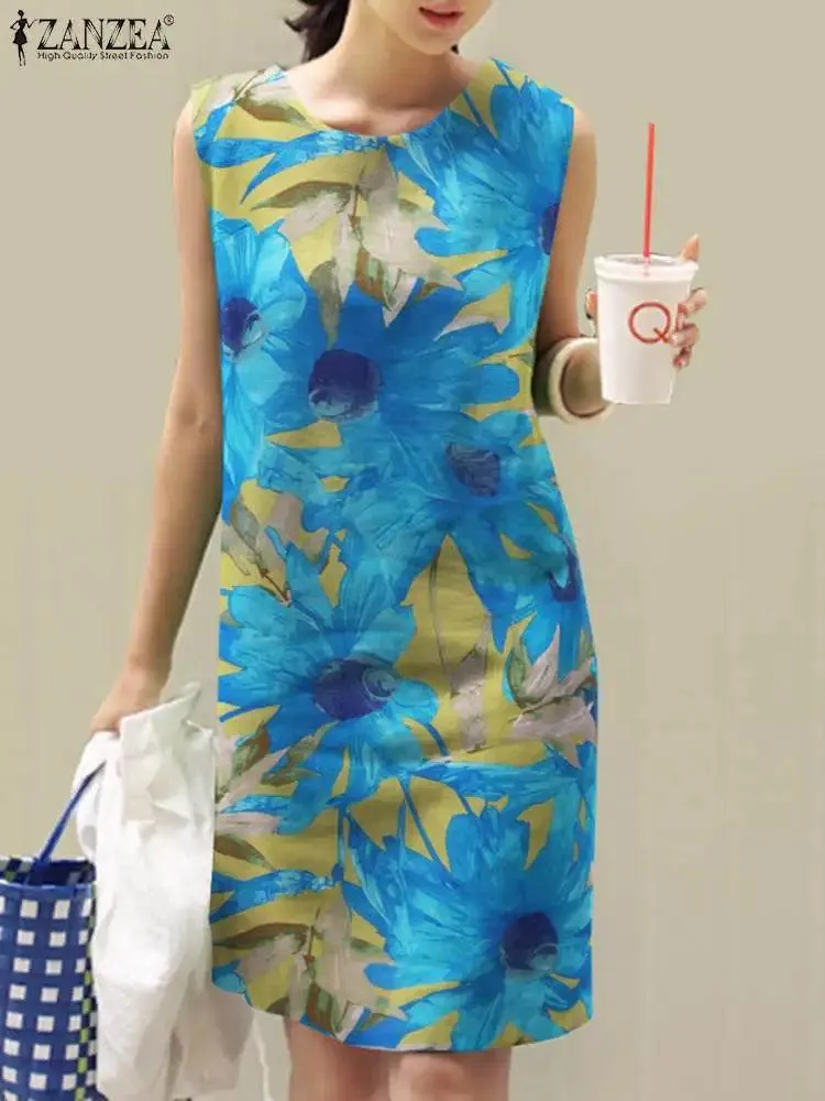 ZANZEA Floral Print Bohemian Sundress: Summer Casual Sleeveless Dress