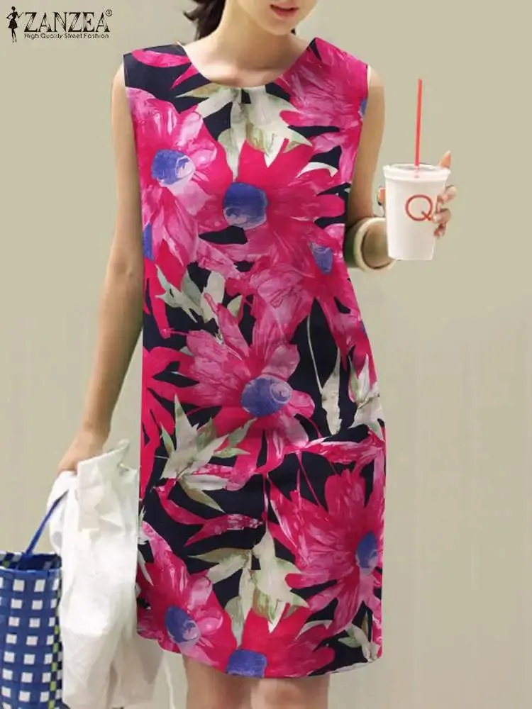 ZANZEA Floral Print Bohemian Sundress: Summer Casual Sleeveless Dress